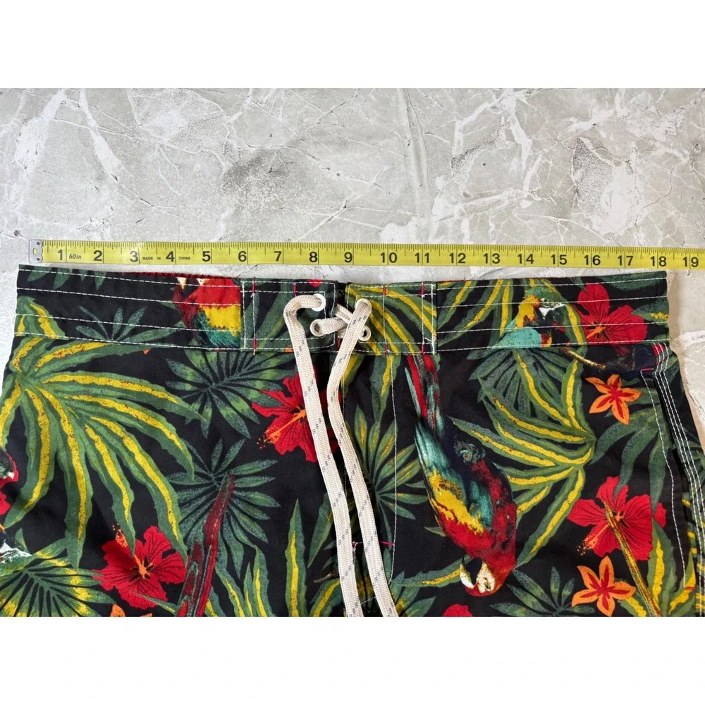 Caribbean Joe Mens‎ Swim Trunks Large Tropical Parrot Floral Board Shorts Black
